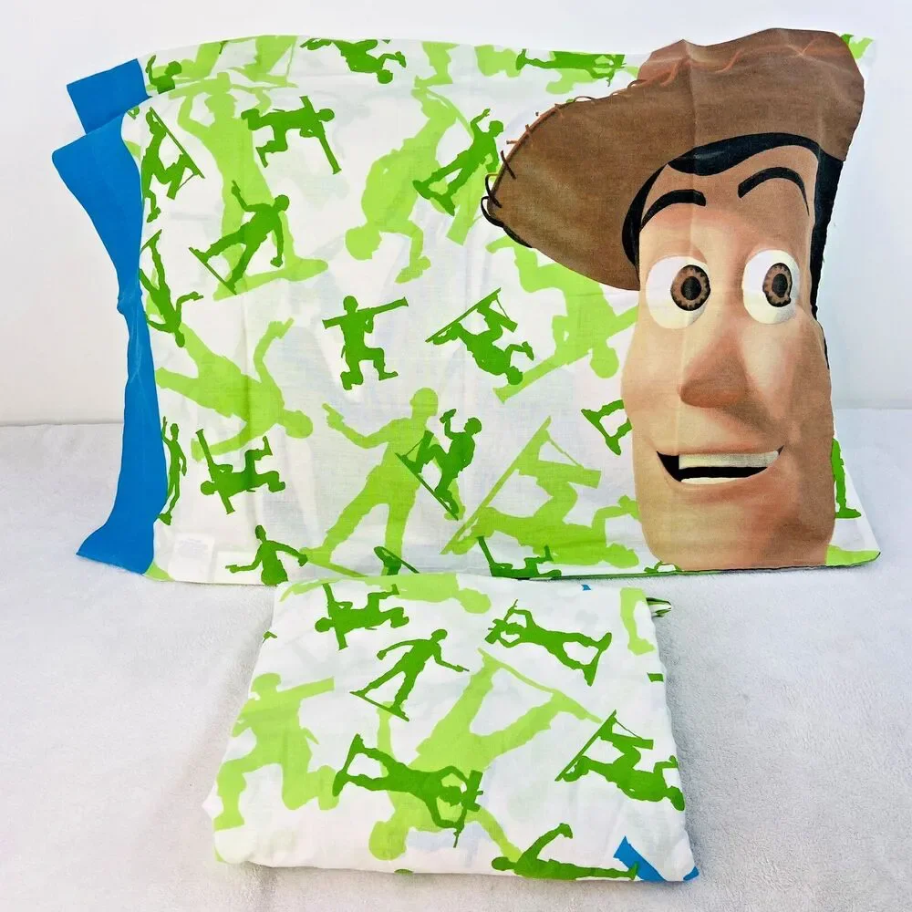 Vintage Disney Toy Story Army Soldiers Fitted Twin Sheet Pillowcase Woody Buzz